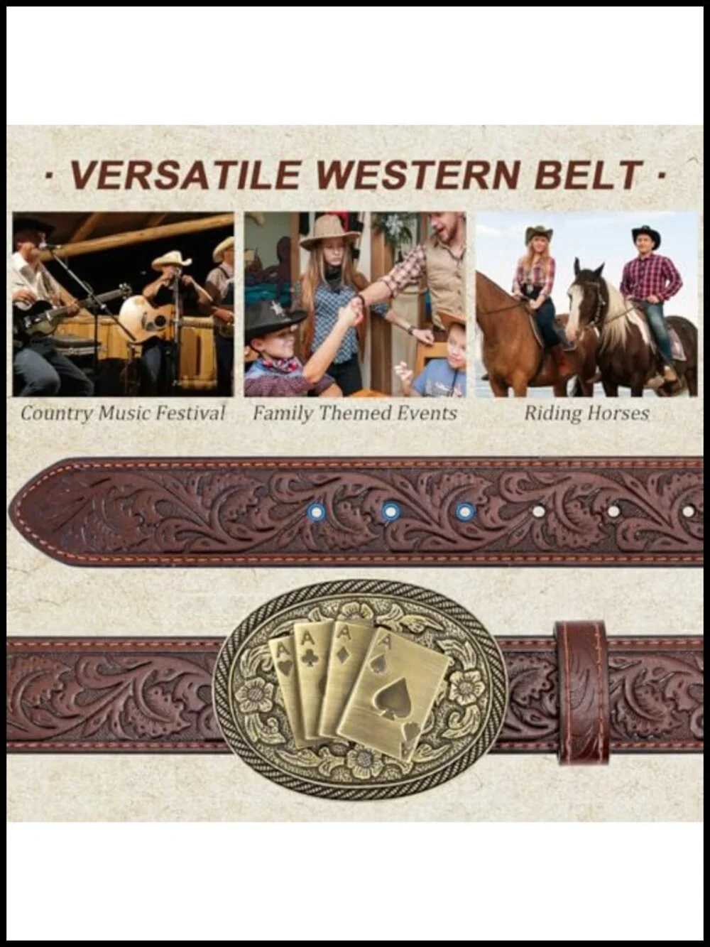 Vintage Western Cowboy Belt Men Women Floral Carved Leather Detachable Buckle